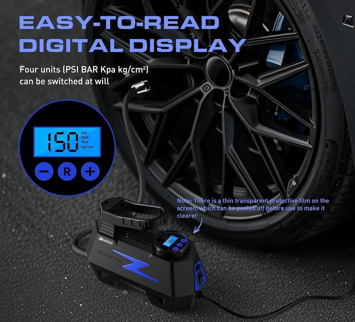 Portable Car Air Compressor 12V, Electric Tire Inflator Pump With Digital Pressure Gauge & LED Light, Handheld Car Air Pump For Car Tires, Motorcycle, Bicycle And Emergency Roadside Use