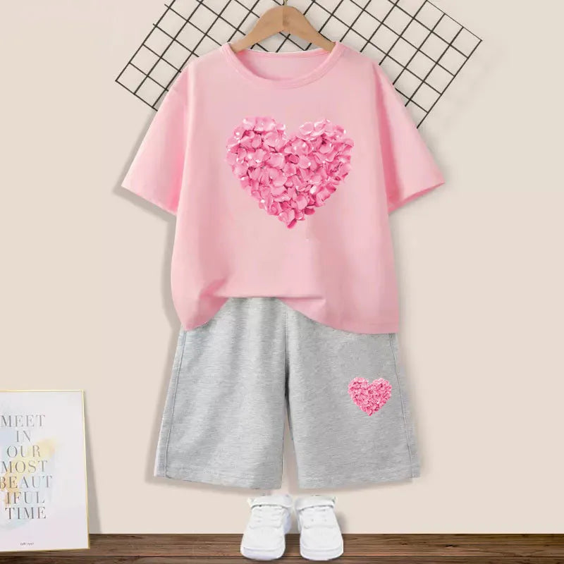 2024 Summer Girls Cotton Clothing Sets Kids Cute Cartoon Butterfly High Heel T-shirt +Shorts 2Pce Suits Childrens Tracksuits