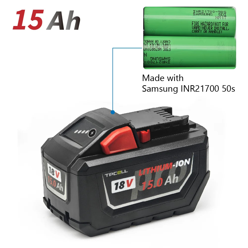 TPCELL 12AH/15AH For M.18 Tabless 21700 18V Professional  Battery Li-ion Replacement  High Output