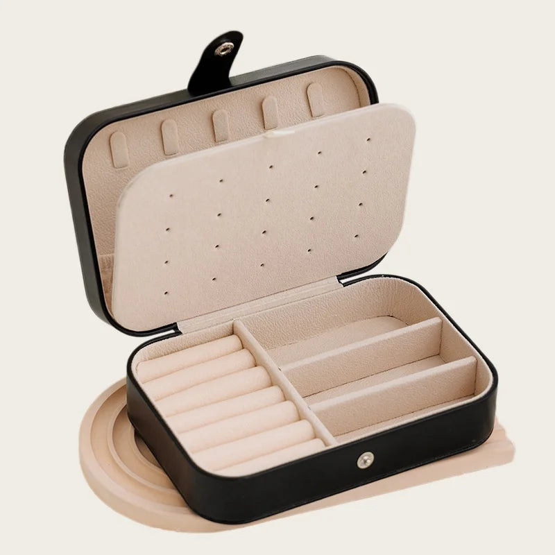 Portable Leather Travel Jewelry Storage Box Mini Organizer Case for Earrings Necklace Ring Daily Storage & Display