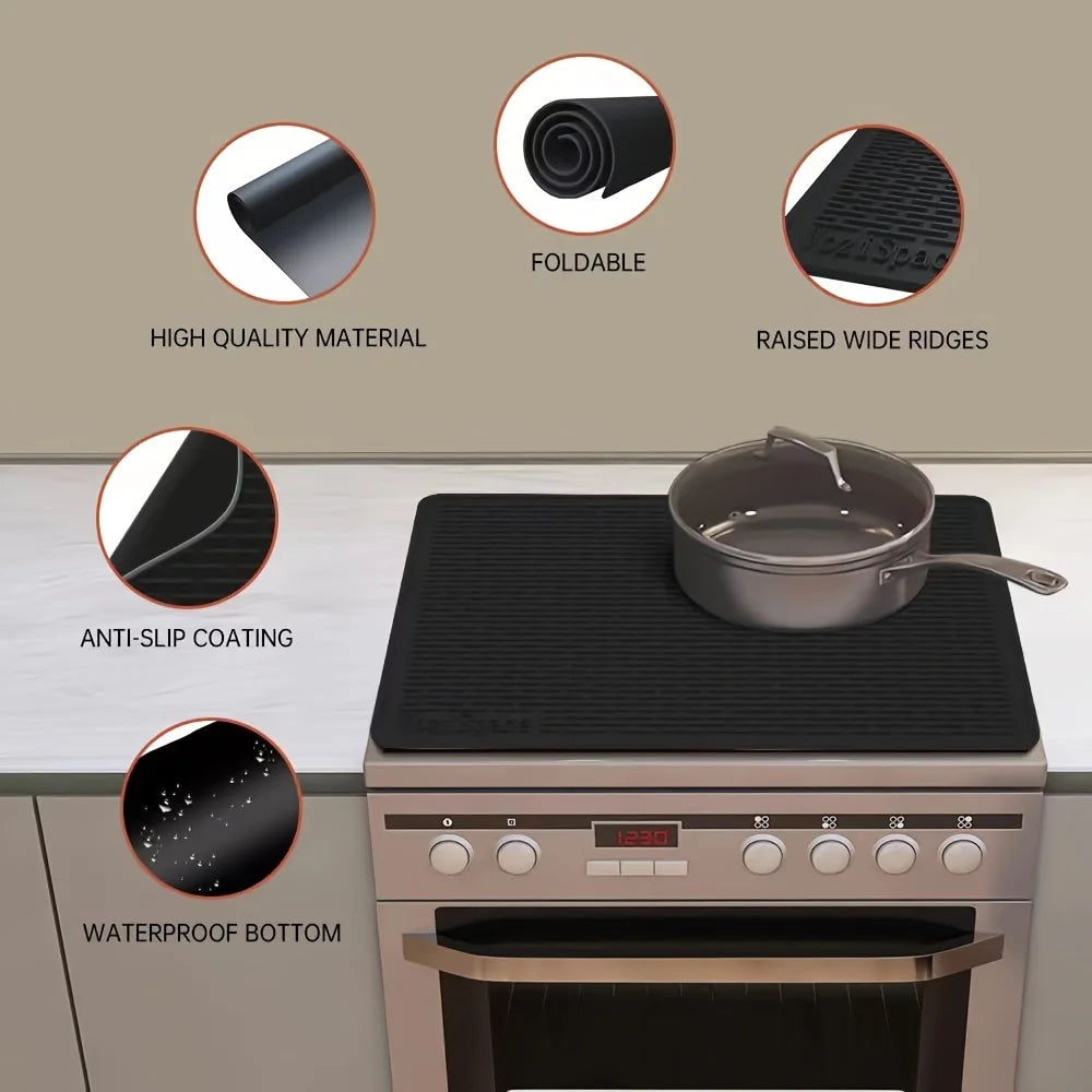 Silicone Stove Top Cover Mat, Heat Resistant Electric Glass Cooktop Protector, Extra Large Dish Drying Mat for Kitchen RV