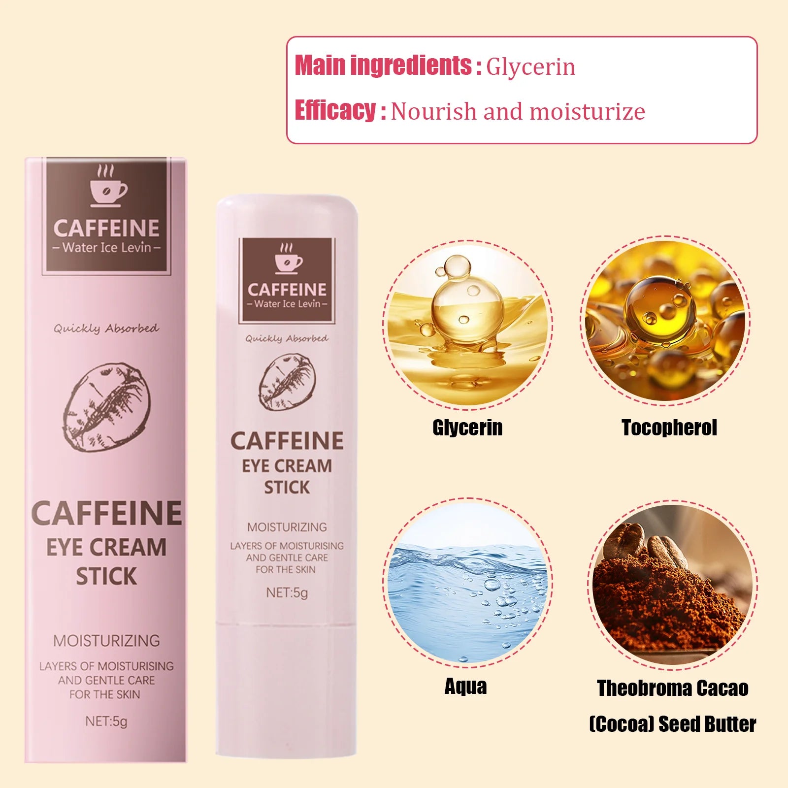 Caffeine Eye Cream Stick Nourishes the Skin, Improves Fine Lines, Relieves Eye Bags and Dark Circles, and Brightens the Eye Skin