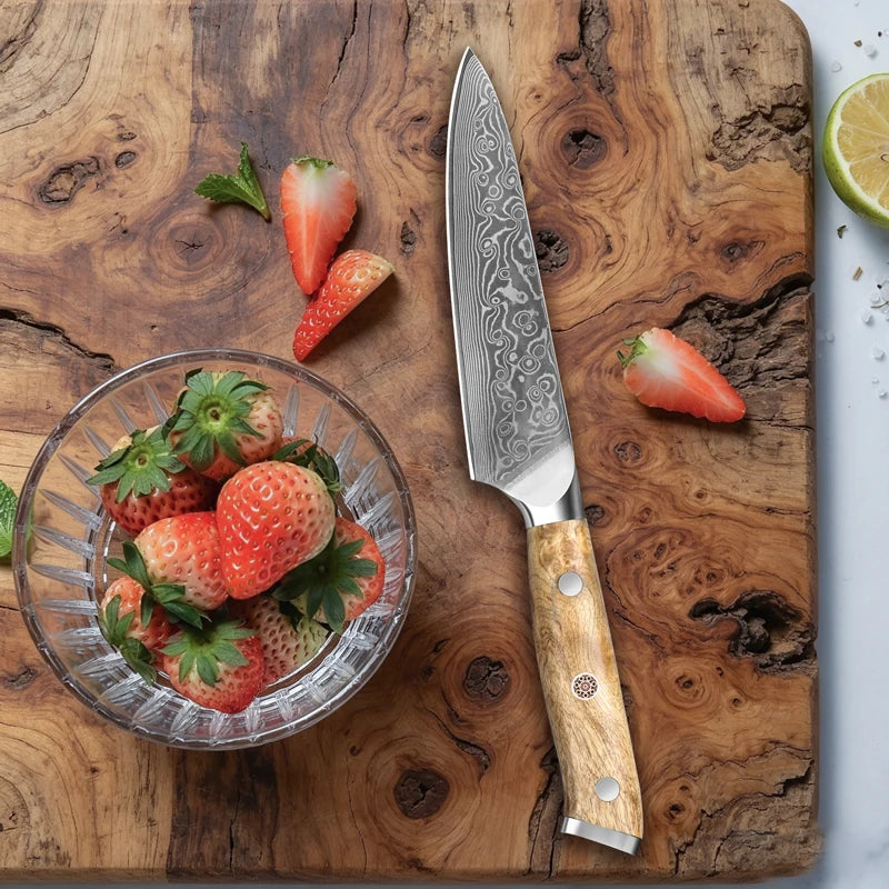 1-2PCS Set Kitchen Chef Knife Damascus Steel 67 Layers Utility Knife Chef Knife Figured Sycamore Wood Handle Delicate Gift Box