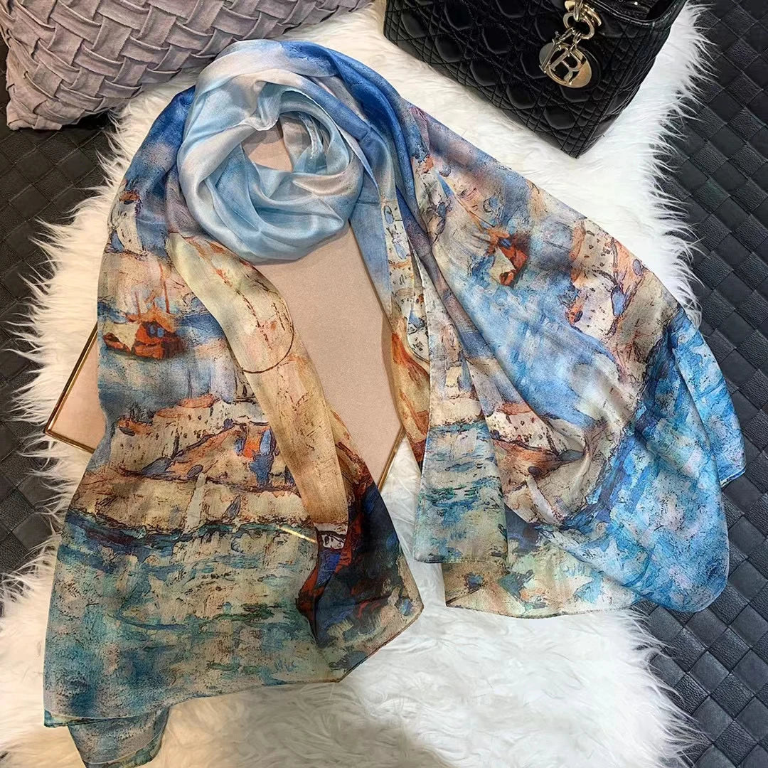 BYSIFA| Ultralarge Blue White 100% Mulberry Silk Scarf Beach Wrap Brand Female Long Scarves New Paisley Design Silk Scarf Shawl