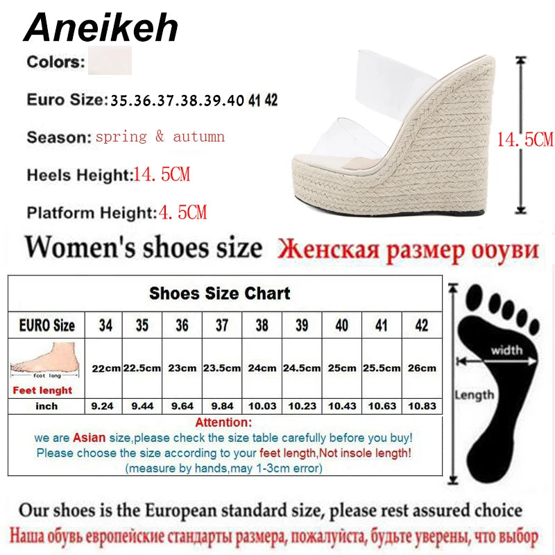 Aneikeh 2025 Summer Women Shoes Slippers Slides PVC Concise Platform Wedges Slip-On Party Round Toe Size 35-42 White
