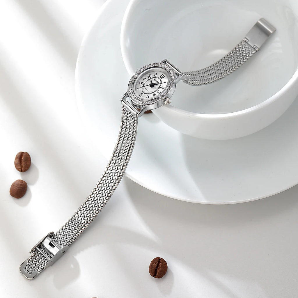 Retro Woven Stainless Steel Mesh Strap Bohemian Style Fashionable Women's Watch