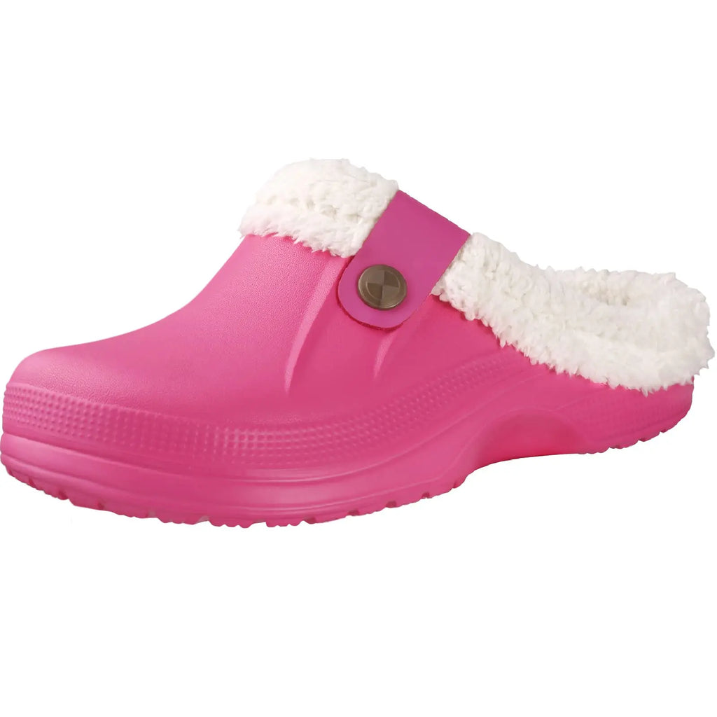 Comwarm Winter New Fuzzy House Slippers For Women Men Waterproof Garden Shoes Soft Plush Slippers Outdoor Warm Furry Clogs Slide
