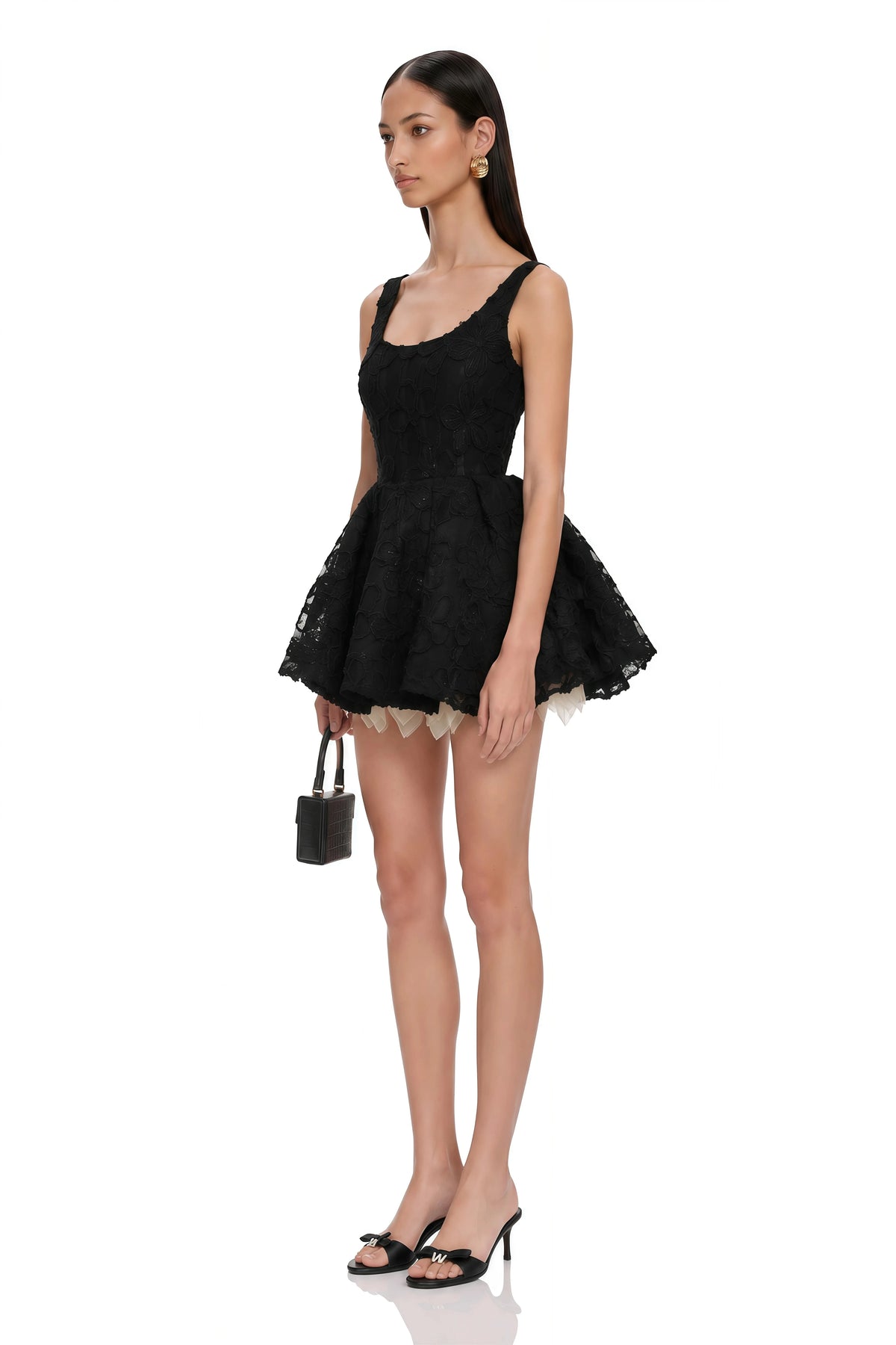 Sweet Chic U Neck Wide Strap 3D Floral Lace Mini Dress Women Host Cocktail Party Short Dress Middle East EID Grand Event Night