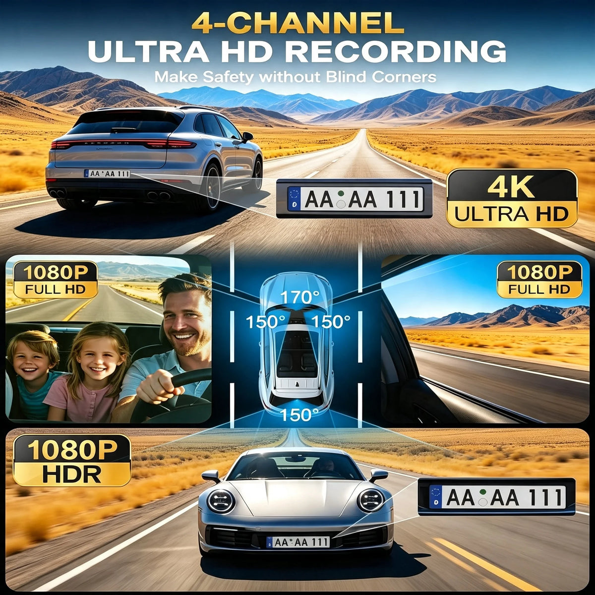 3 Channel Dash Cam for Cars, View 4K Front 1080P Inside NO TF Card, 5G WiFi & APP Control, IR Night Vision, G-Sensor, 24 Hours Parking Mode