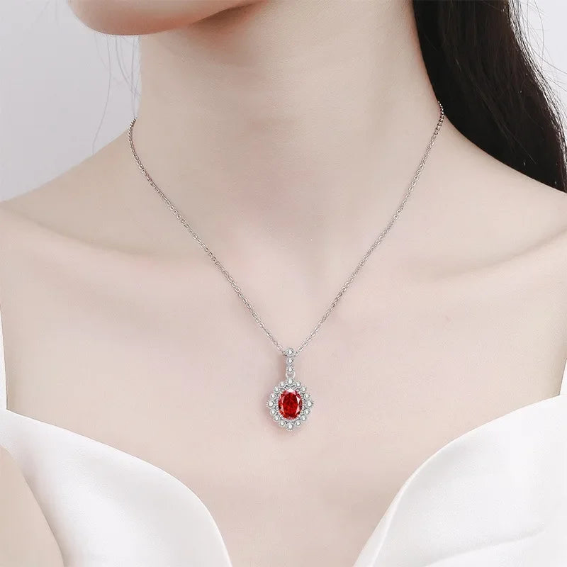 925 Sterling Silver Fashion Temperament Zircon Ice Flower Cut Pigeon Egg Necklace Birthday Party Anniversary Gift
