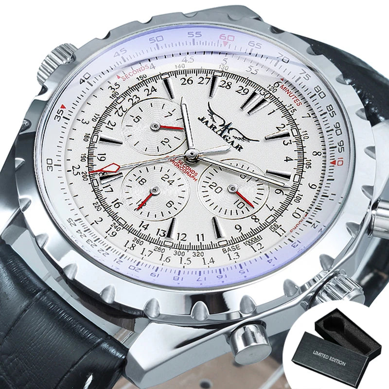 JARAGAR Sports Mens Watches Top Brand Luxury Automatic Mechanical Watch for Men Leather Steel Strap Military Wristwatches Gifts