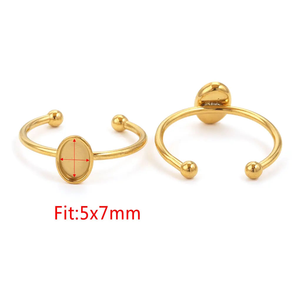 10pcs Adjustable Stainless Steel Open Ring Settings Blank Base Bezel Cabochons Rings For Jewelry Making DIY Finger Ring Blank