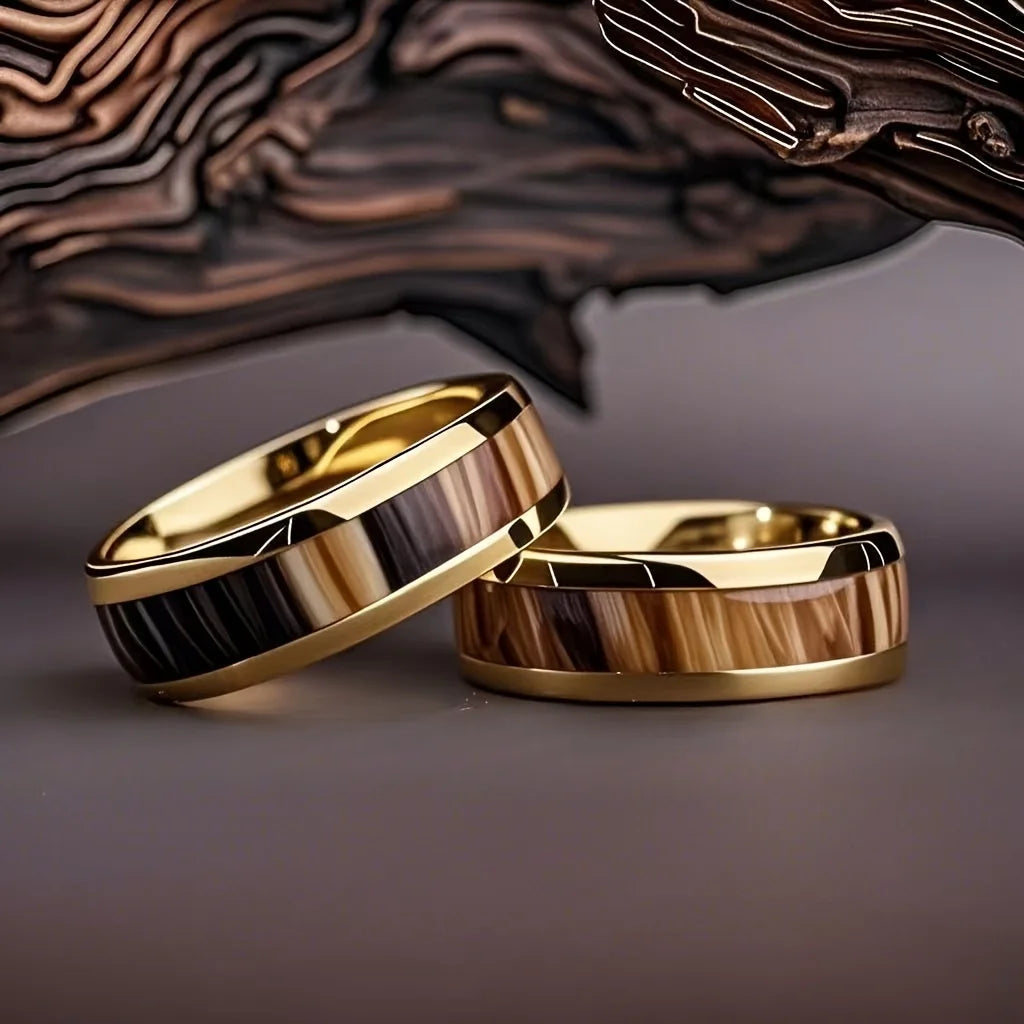 8MM Men's Fashion Abalone Shell Inlay Rings Gold Color Stainless Steel Rings Wedding Engagement Party Stainless Steel Jewelry