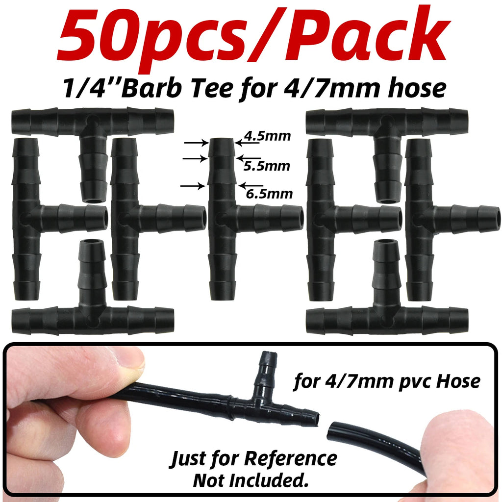 1-50pcs 4/7mm Barbed Connector Irrigation Fitting Drip Irrigation Connector 1/4'' Tubing Hose Fitting for Flower Pot Garden Lawn