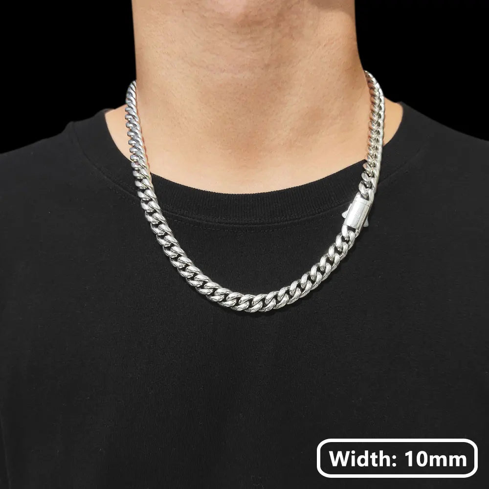 Hip Hop PVD Plated Stainless Steel Cuban Necklace with Snap Clasp Men Miami Cuban Link Chain Jewelry For Women's Free Laser Logo