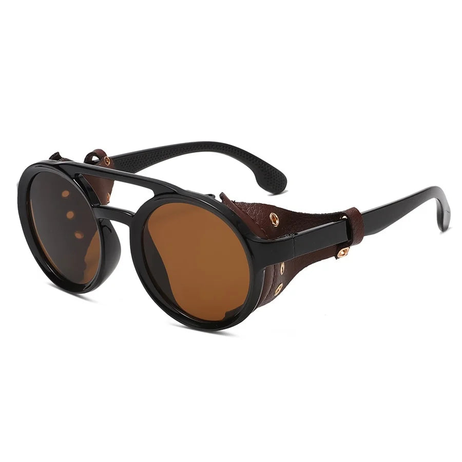 Retro Sunglasses Men Women Leather Round Glasses Vintage Goggles Anti Wind Outdoors Sports Sun Glasses UV400