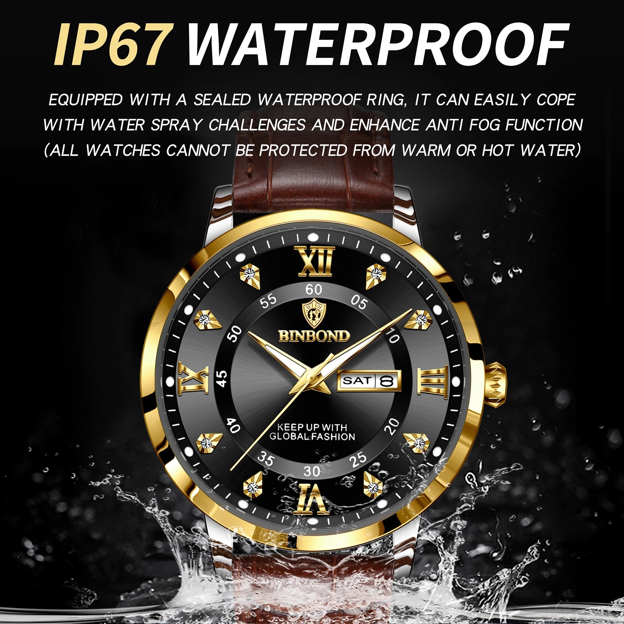 BINBOND quartz watches for men luxury sturdy luminous waterproof auto date week display accurate men's watch business reloj