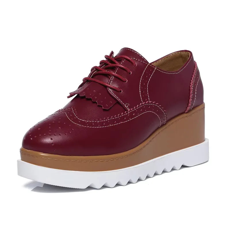EOFK Spring Autumn Women Derby Platform Flats Brogue Leather Lace up Classic Bullock Footwear Gold Female Oxford Shoes Lady