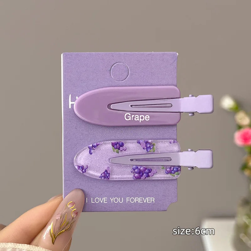2 Pieces of Multi-Color Colorful Hair Clips with Side Bangs, Duckbill Clips for Flyaway Hair, Sweet Girl's Simple Hair Clips