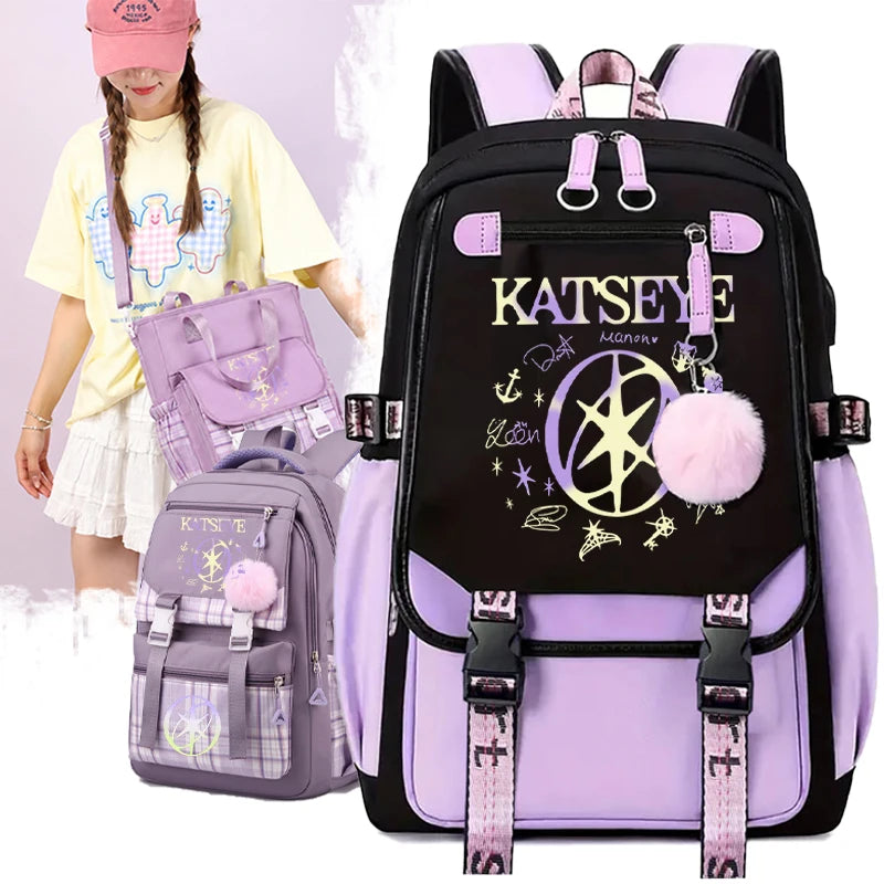Kpop Group Katseye Backpack Set Teen Girls Back To School Gifts Korean Ulzzang Katseye Women Travel Bagpack Suit