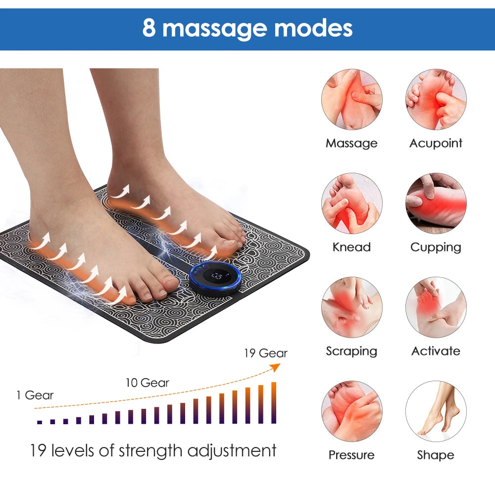 Smart Foot Massage Pad RF Remote Feet Massager 8 Modes 19 LevelsImprove Blood Circulation Relax Muscles Slim Legs Foot Pad
