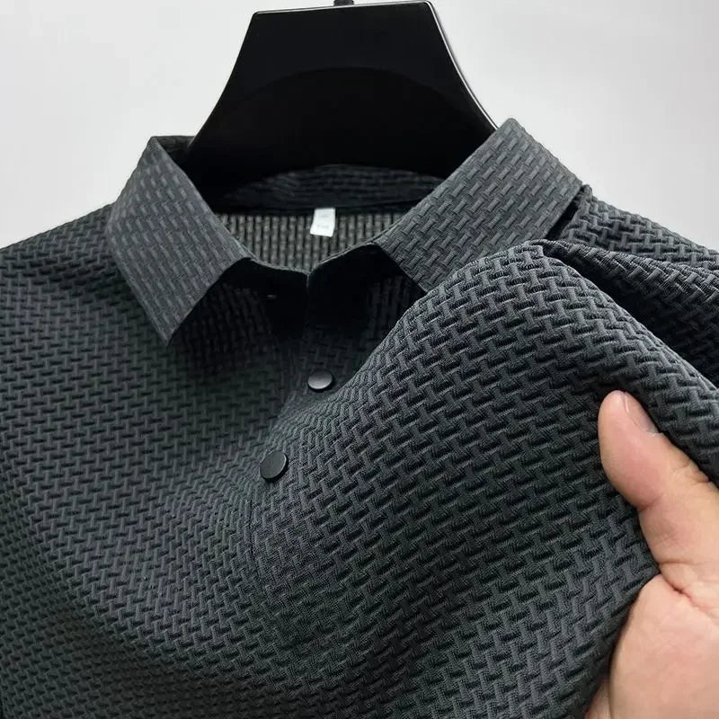 Business Casual Sweat-absorbing Top Brand Clothes Summer New Men's Short Sleeve T-shirt Ice Silk Cool and Breathable POLO Shirt