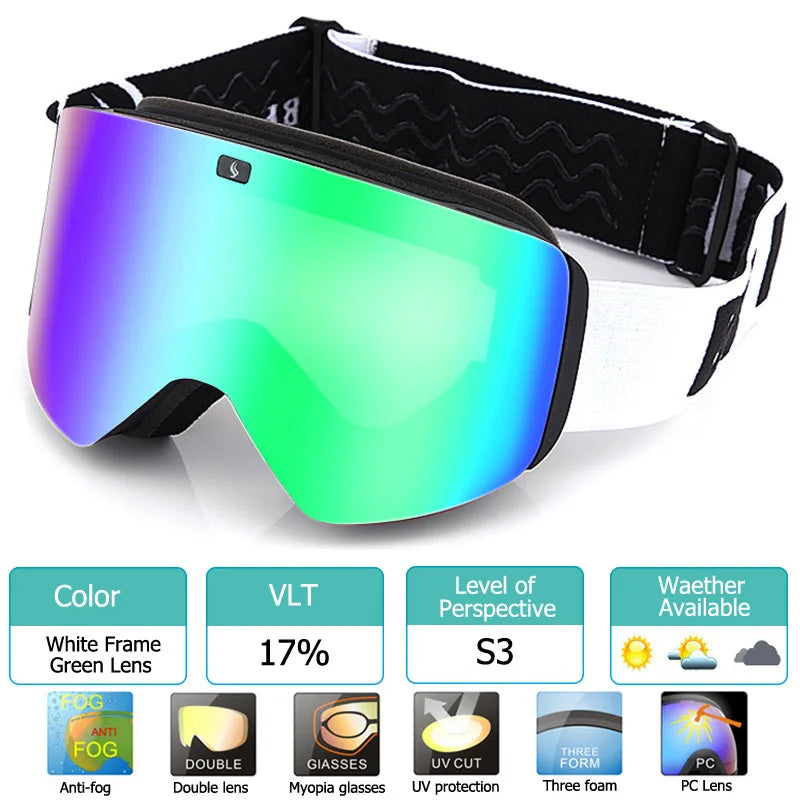 New UV400 Double Layer Magnetic Ski Goggles Polarized Lens Skiing Anti-fog Snowboard Goggles Men Women Ski Glasses Eyewear