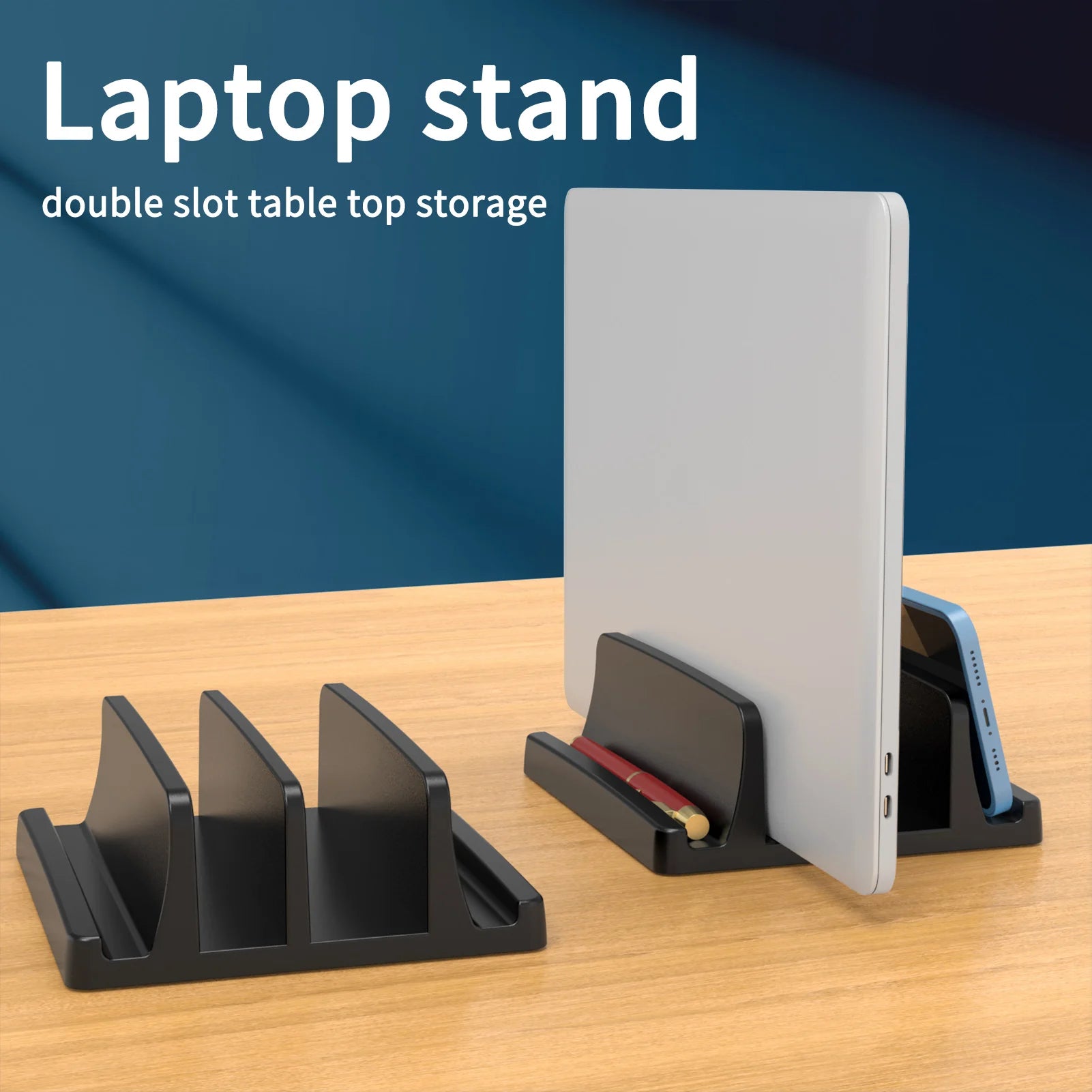 Vertical Laptop Stand for Desk,Dual Slots Plastic Laptop Holder with Space Saving Design,Laptop Stand Supports MacBook