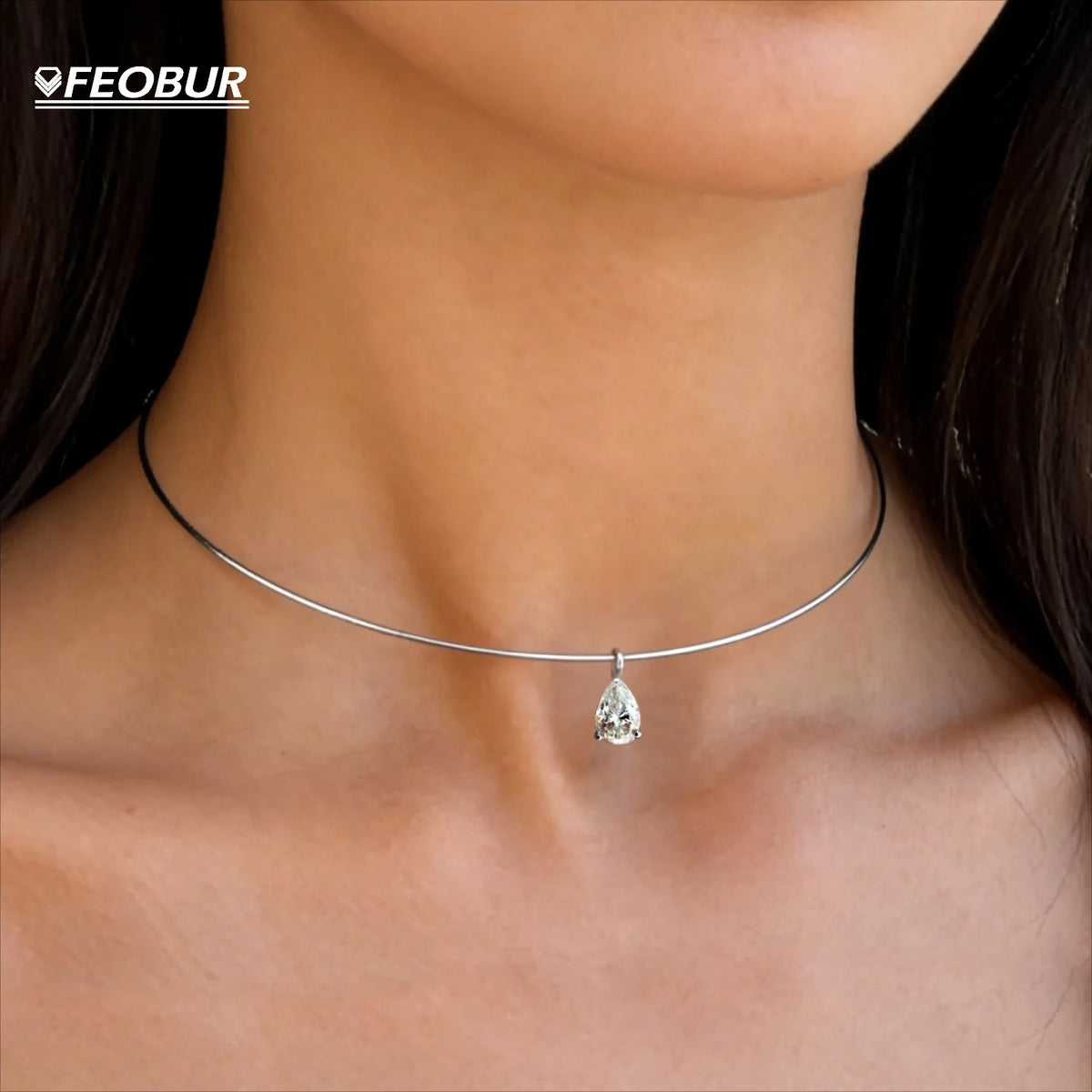 FEOBUR 2Carat Waterdrop Moissanite Pendants Collar Necklace 925 Sterling Silver Pear Solitaire Diamond Choker Women Jewelry Gift