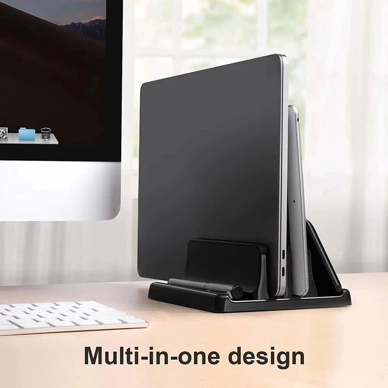 4 in 1 Vertical Laptop Stand Adjustable Width Space Saving Desktop Notebook Holder – Universal Vertical Dock for MacBook Surface
