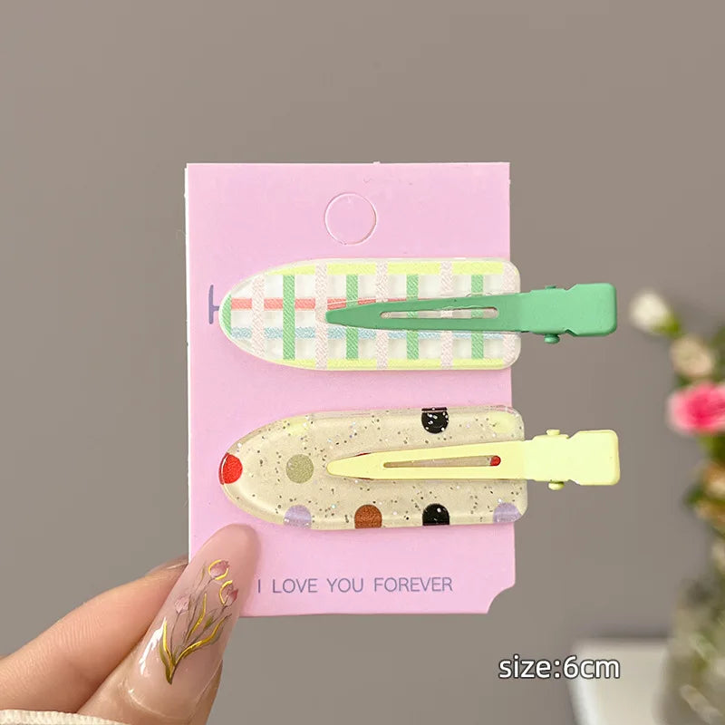 2 Pieces of Multi-Color Colorful Hair Clips with Side Bangs, Duckbill Clips for Flyaway Hair, Sweet Girl's Simple Hair Clips