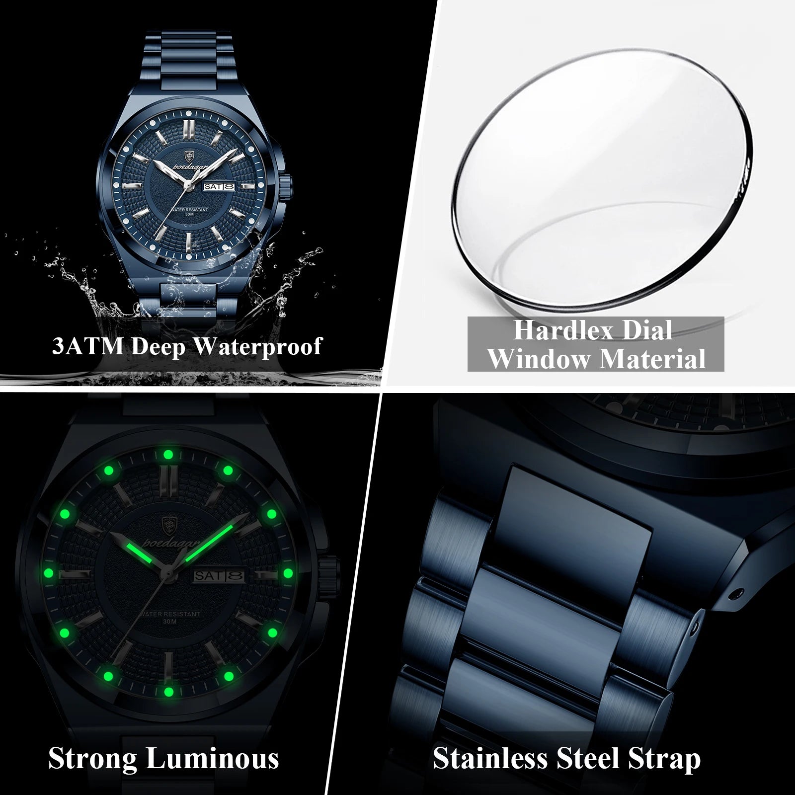 POEDAGAR Top Business Men Wristwatch Stainless Steel Waterproof Luminous Casual Man Watch Date Week Stylish Men's Quartz Watches