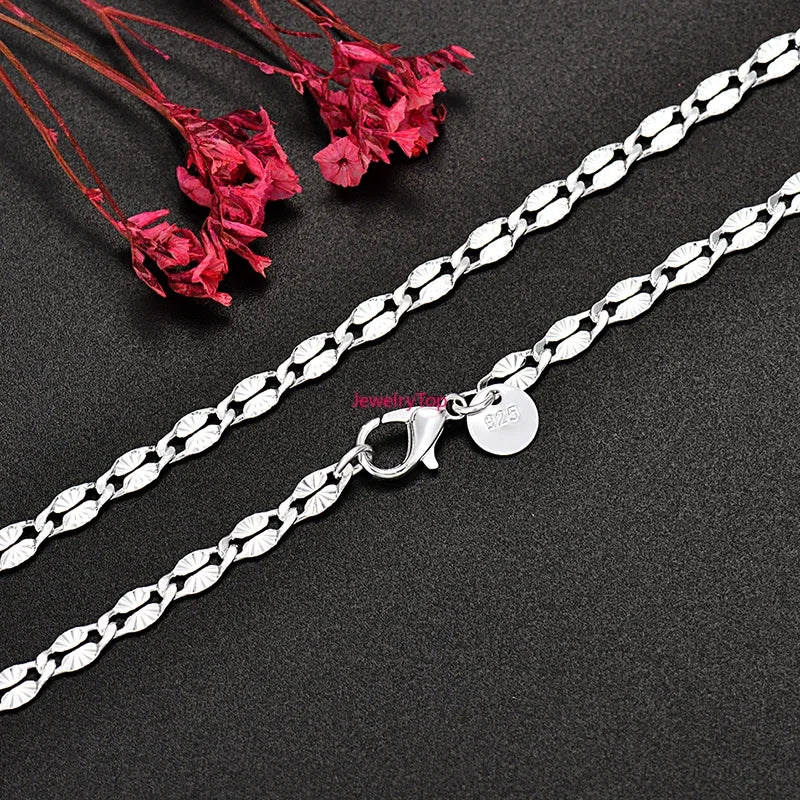 Fine 925 Sterling Silver 4MM Flat Chains Necklaces for Men Women Wedding Party Jewelry Christmas Gifts 45-75cm