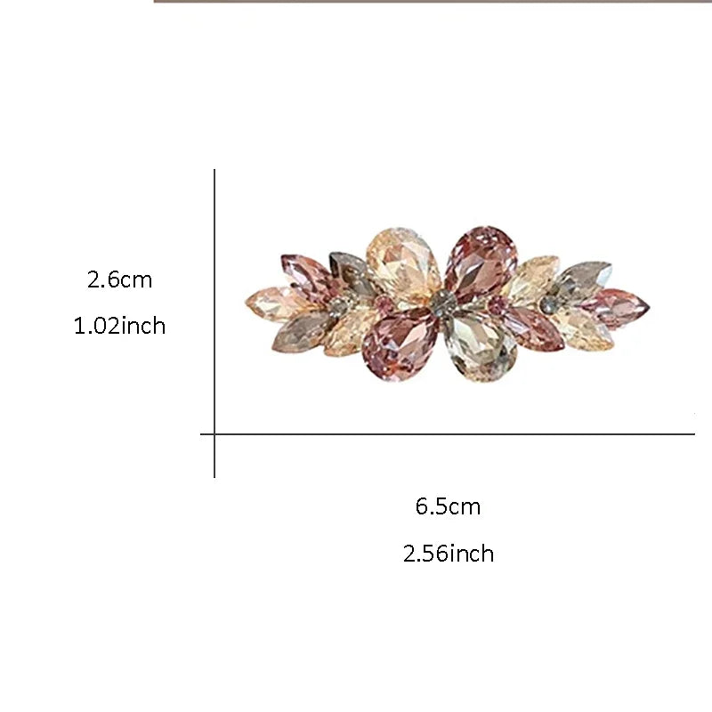 Luxury Colorful Crystal Folower Hairpin Spring Clip High-end Women's Back of Head Half-tied Hair Clip France Hair Accessories