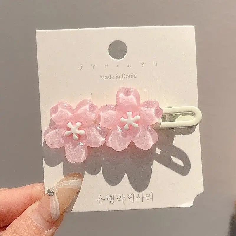 Romantic Pink Cherry Blossom Hair Clip Cute Side Bangs Barrettes for Women Kawaii Hair Accessories Girls Elegant Fashion Hairpin