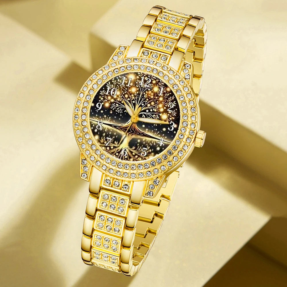5Pcs/Set Unisex Jewelry Watches Women's Wristwatch Accessories Gold Fashion Business Elegant Classic Exquisite Light Luxury Rhinestone Luxury Bracelet Watch Set Y2K Suitable for Travel, Vacation, Parties, Daily Outfits, and O