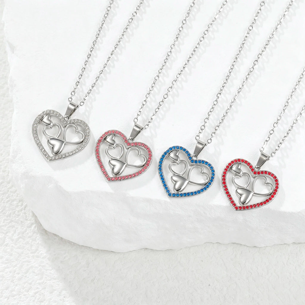 Skyrim Sweet Love Heart Zircon Pendant Necklace Stainless Steel Gold Color Minimalist Choker Fashion Jewelry Birthday Gift