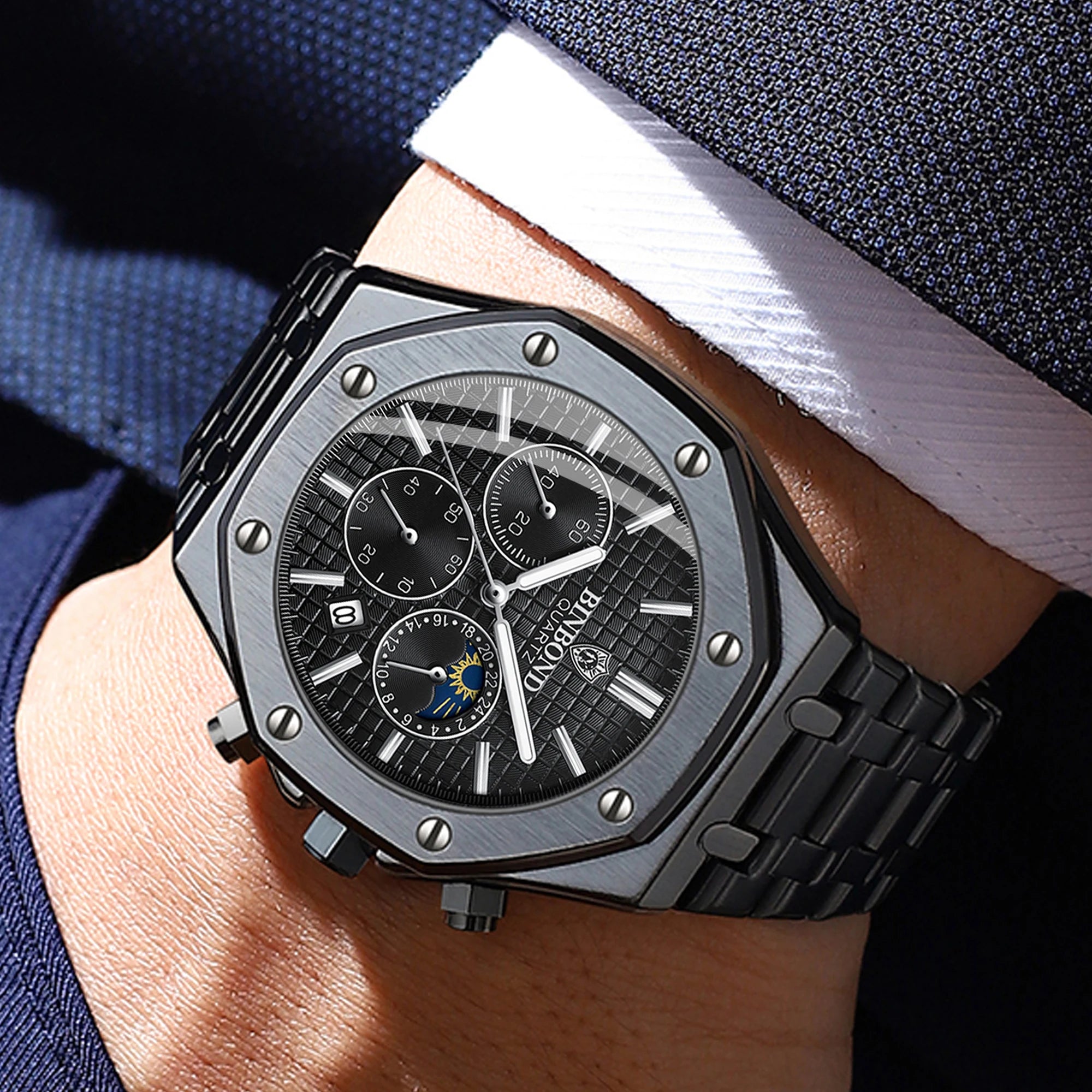 BINBOND Luxury quartz wristwatches luminous waterproof auto date chronograph men's watch business sport watch for men reloj