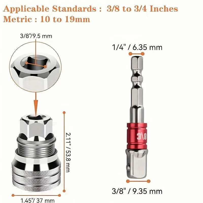 Universal Adjustable Socket Wrench, Suitable for Standard Metric 10-19mm, 3/8-Inch -3/4-Inch Ratchet Wrench