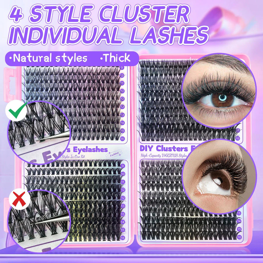 MJ 640pcs 30D/40D/50D/60D Individual Lashes Book Clusters Extensions False Eyelash DIY at Home Cluster Eyelash Extensions Makeup