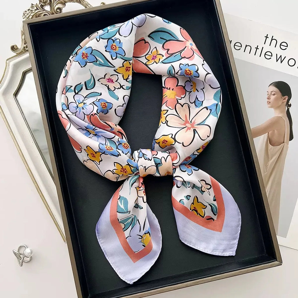 2025 New Yellow Lemon Print Square Silk Scarf for Women 70*70cm Neck Ties Fashion Decorate Neckerchief Female Hijab Bag Ribbions