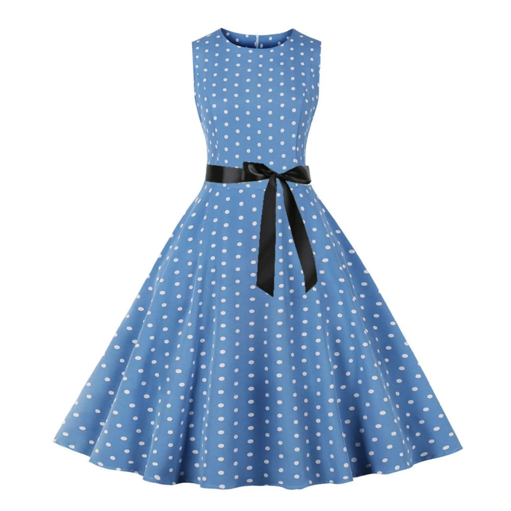 Vintage 1950s Retro Pleated Dress Short Sleeve Polka Dot Print Dress For Women Elegant Evening Party Gown Prom Swing Dresses