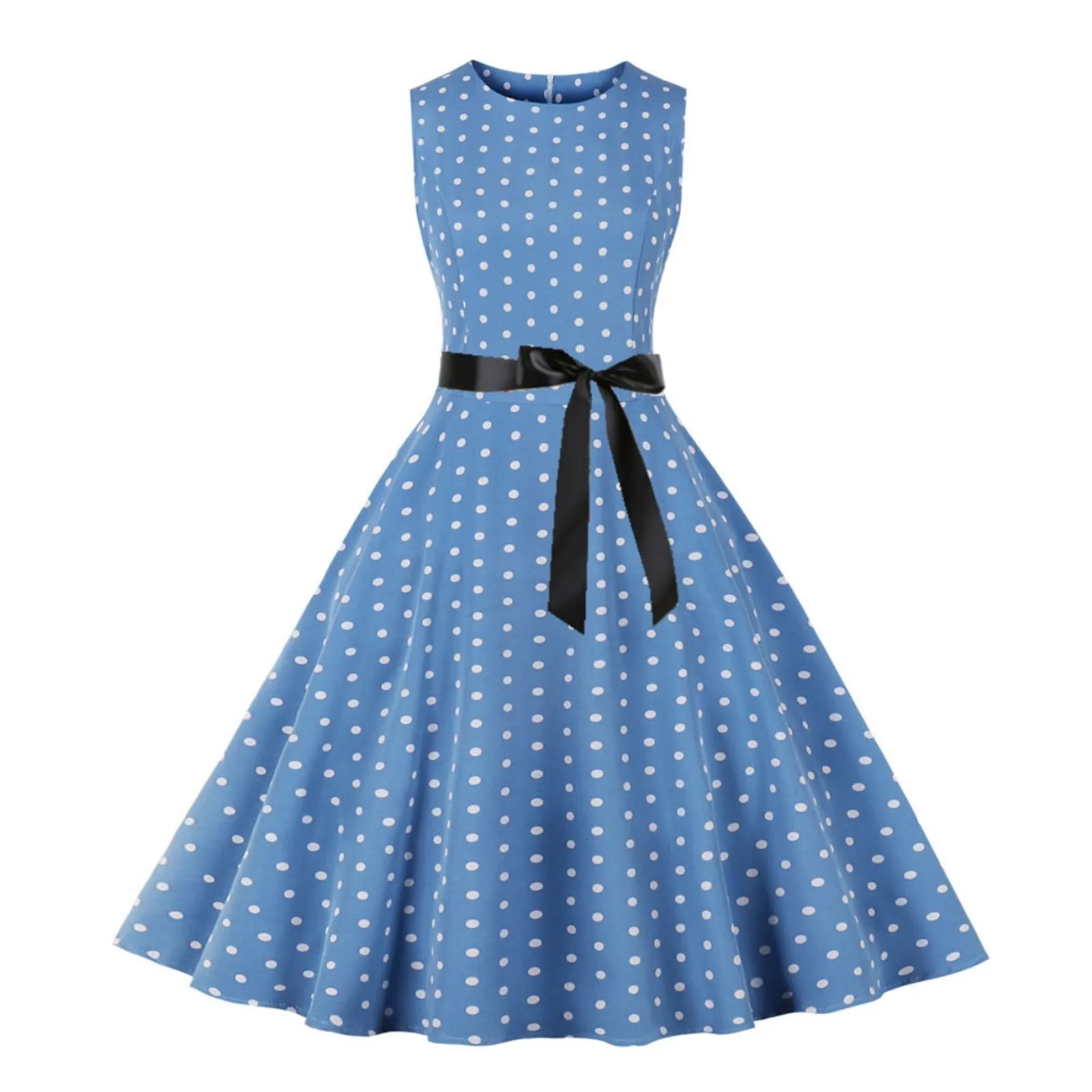 Vintage 1950s Retro Pleated Dress Short Sleeve Polka Dot Print Dress For Women Elegant Evening Party Gown Prom Swing Dresses