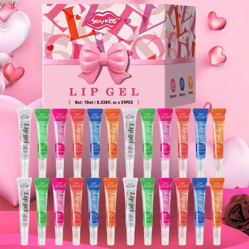 24PCS Luxury Gift Set Lip Balm Jelly Set Hydrating and Glossy for Dry Lips Valentine's Day Gifts Perfect Present for