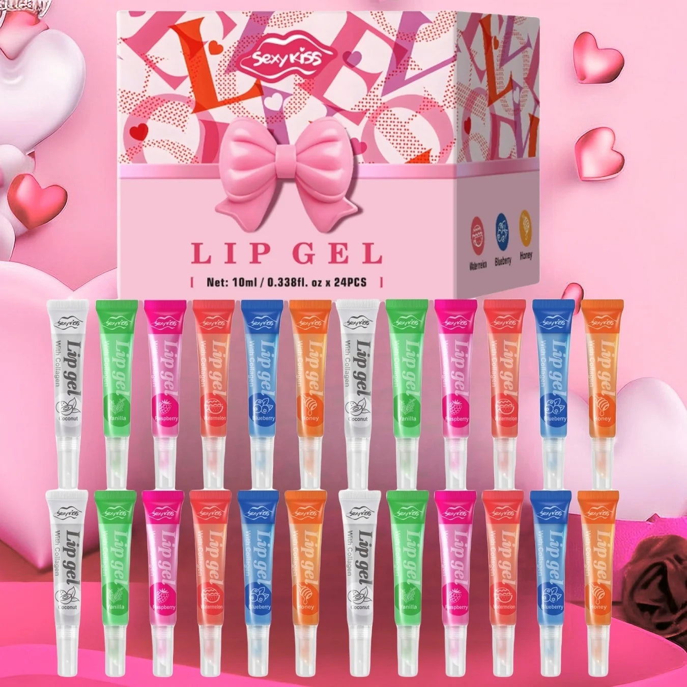 24PCS Luxury Gift Set Lip Balm Jelly Set Hydrating and Glossy for Dry Lips Valentine's Day Gifts Perfect Present for