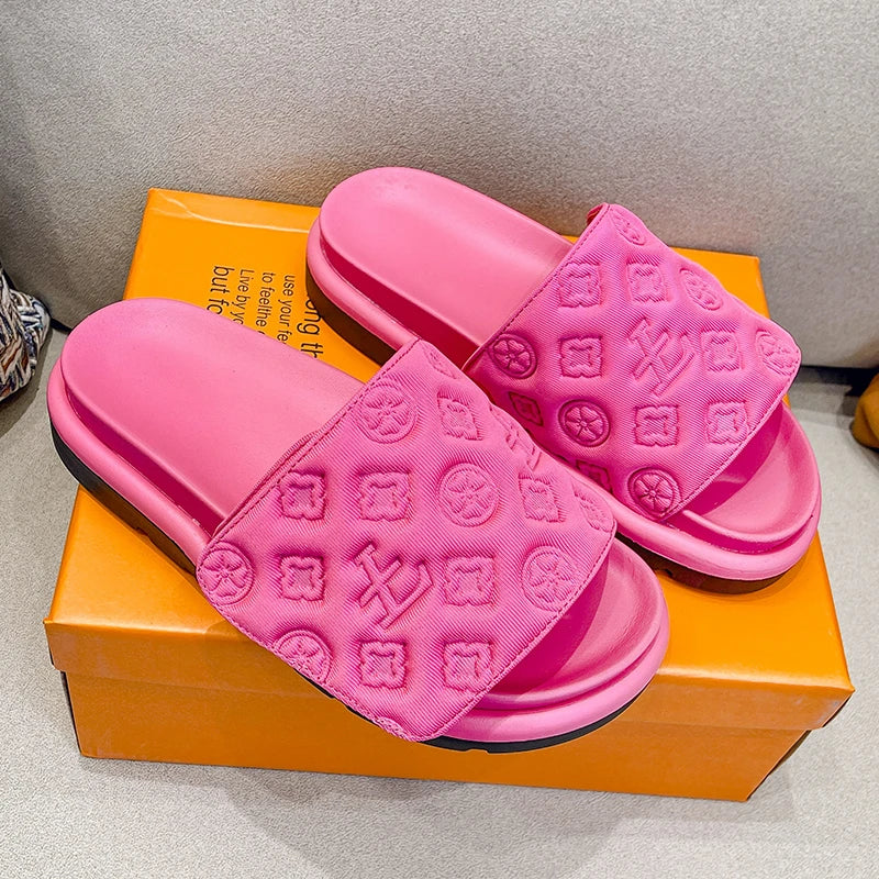 2024 Women's Summer New Style Luxury Brand Designer Sandals Thick Sole Non-Slip Home Casual Women's Flip Flop Zapatos De Mujer