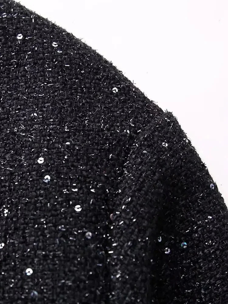 Women Shiny Sequin Jacket Y2k Gold Color Stand Collar Long Sleeve Short Coat Autumn Winter Ladies High Streetwear