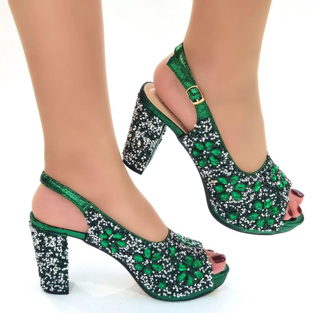 Venus Chan African Fashion Wedding High Heel Sandals 2022 Italian Full Diamond Design Red Color Party Women Shoes