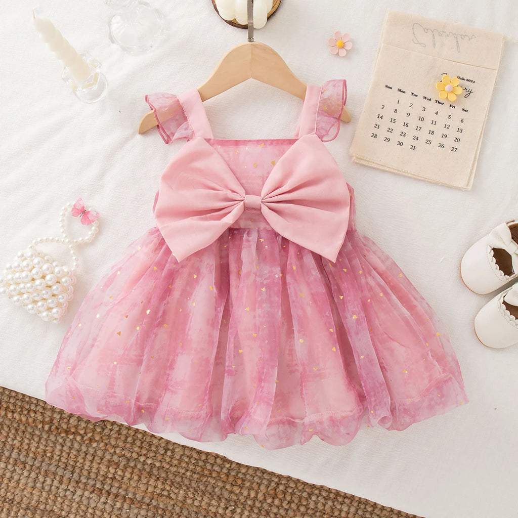 Girls' Dress Summer Bow Floral Puff Sleeve Baby Girl Dress Adorable Princess Baby Dress Baby Girl Clothes