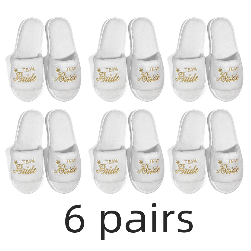 Bride & Bridesmaid, Wedding Party Guests Home Slip On Shoes Bridal Party Slippers Open-toe With Golden, Mint Green and Pink